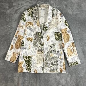 Vintage Cricket Lane Blazer Womens 12 Linen Blend Artsy Statement Piece